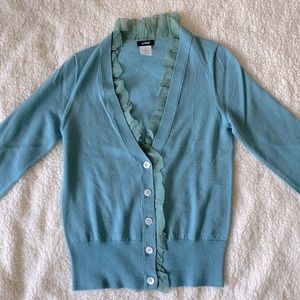 J crew ruffle merino wool cardigan
